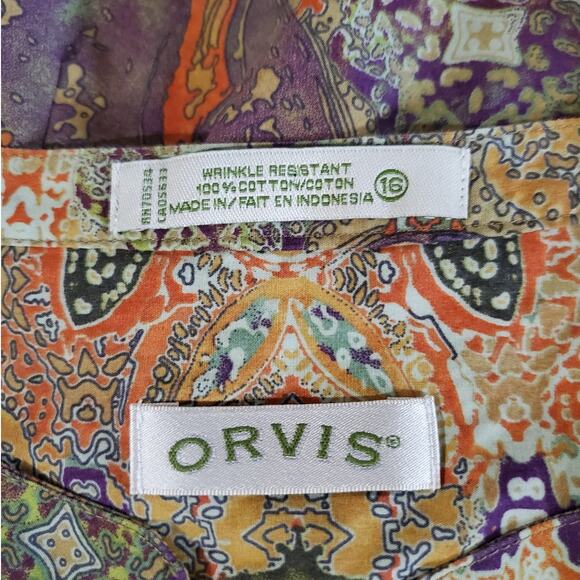 Orvis Womens Paisley Boho Mandala Shell Button Blouse Size 16 Multicolor Hippie - Picture 8 of 12